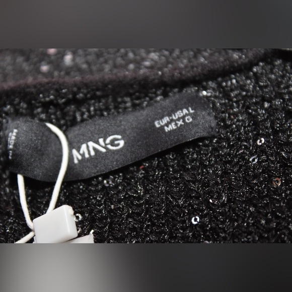 MANGO Paillettes Knit Cardigan Women Large NWT Black embroidered sequin - Picture 8 of 11